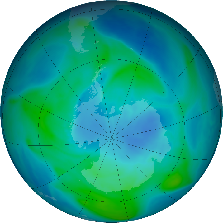 Antarctic ozone map for 31 January 2005